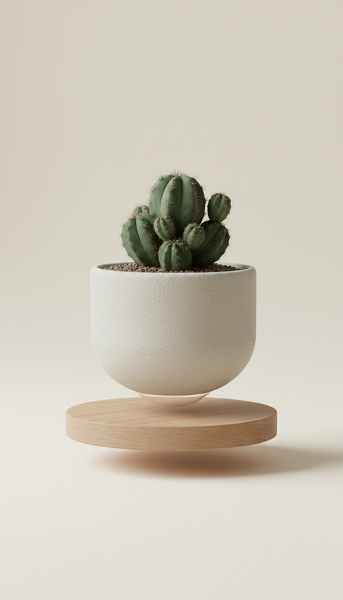 Floatanic levitating planter with cactus